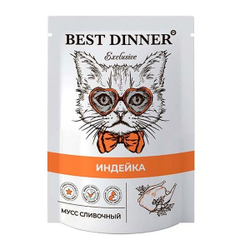 Влажный корм Best Dinner Exclusive для кошек и котят, Сливочный мусс с индейкой, пауч 85г