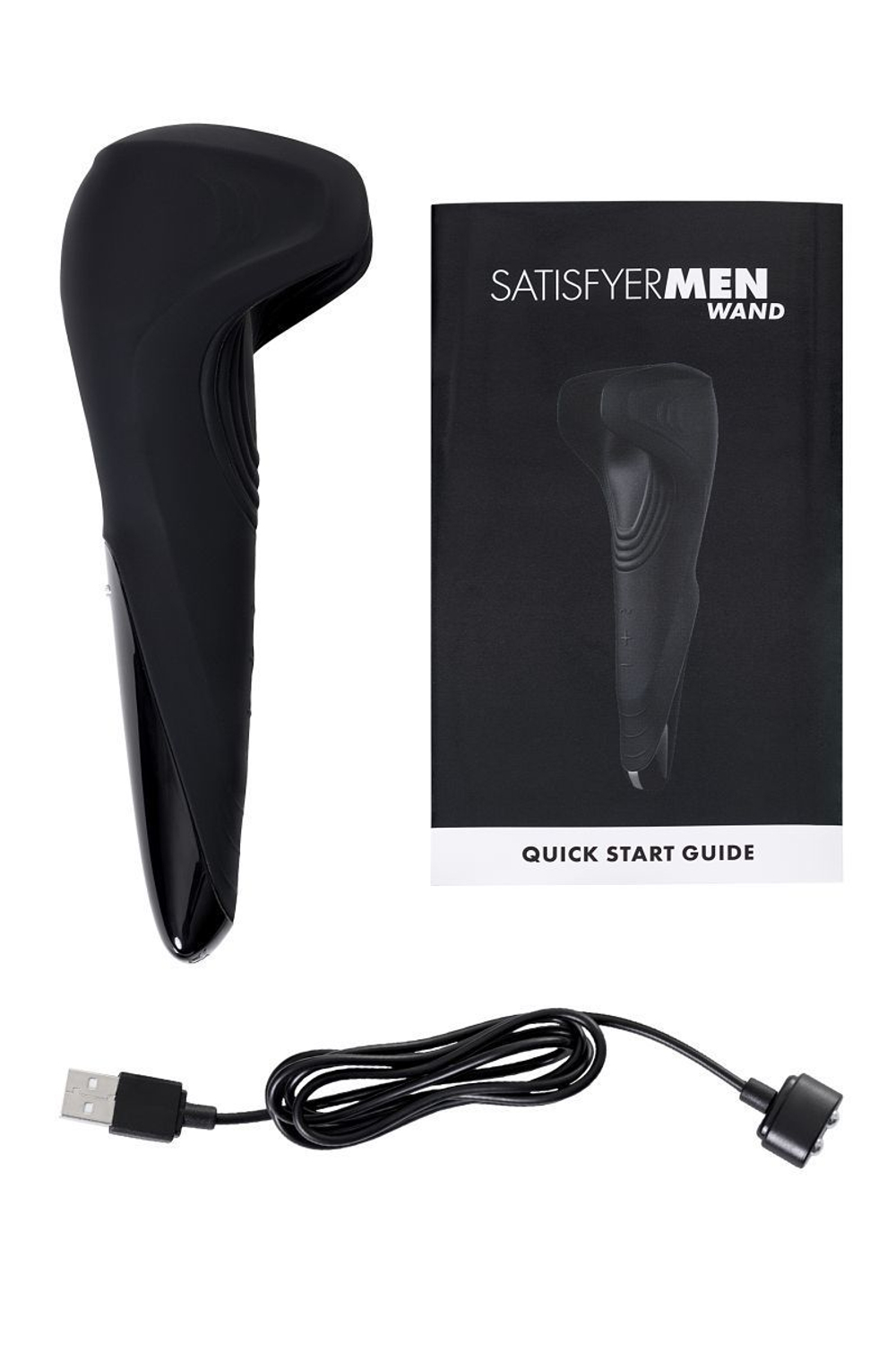 Чёрный нереалистичный мастурбатор с вибрацией Satisfyer Men Wand