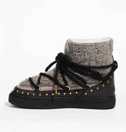 Высокие комбинированные кеды INUIKII 75103-076 Sneaker Curly Rock Taupe на меху