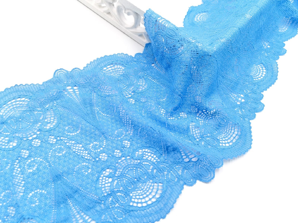 Эластичное кружево, 19см, Италия, ярко-голубое (колокольчик), (Арт: EKI-001), м
