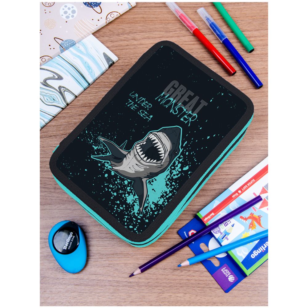 Пенал 3 отделения 200х140х60 Berlingo Sea monster 3, ткань