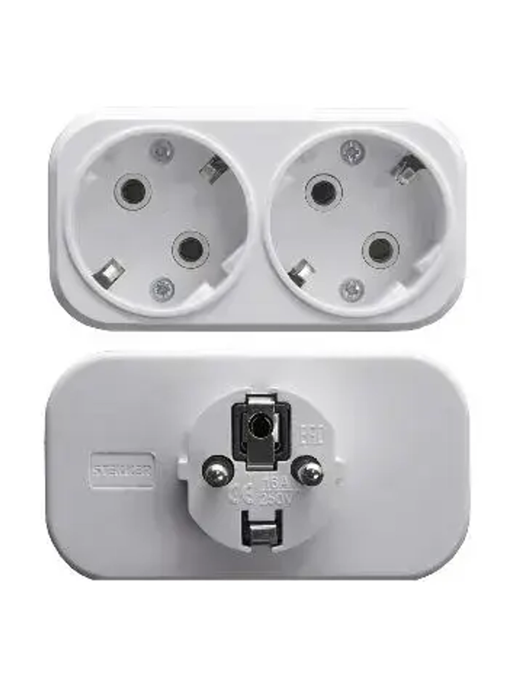 Разветвитель сетевой 2-местный с/з STEKKER ADP16-22-20 250V, 16A, ABS огнеустойчивый пластик, белый, 39023