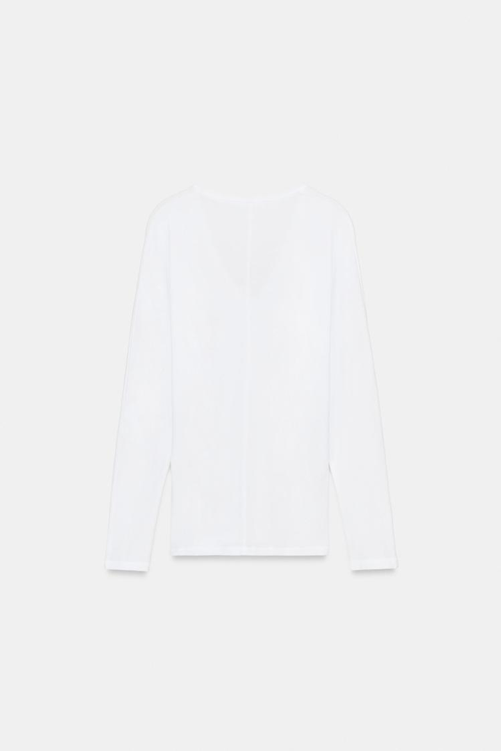 ZARA ХЛОПКОВАЯ ФУТБОЛКА С V-ОБРАЗНЫМ ВЫРЕЗОМ, БЕЛЫЙ