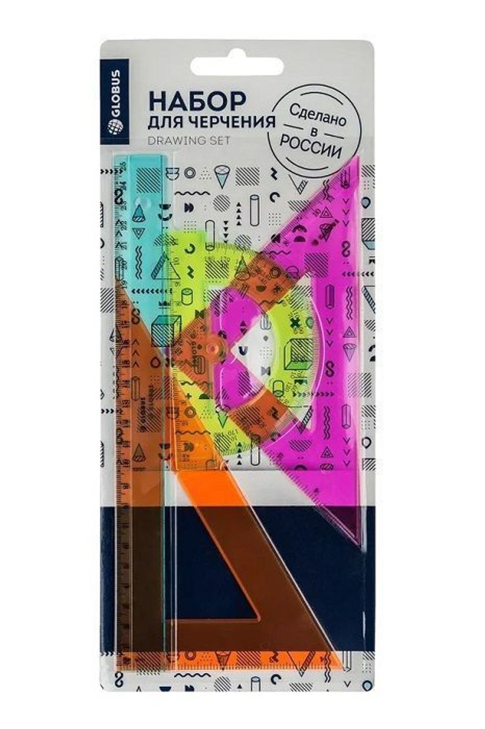 Набор геометр. 4 пр. бол. пласт. тониров. ассорти европодвес