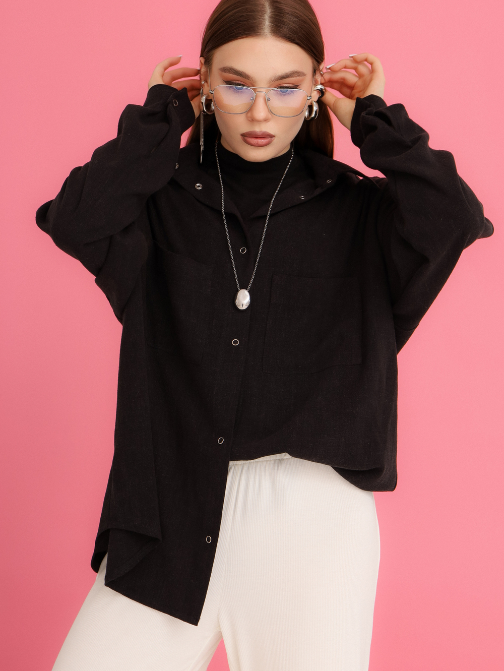 Рубашка лен, черная