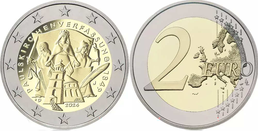 2 евро 2024 год 175 лет Конституции Паульскирхе Германия
