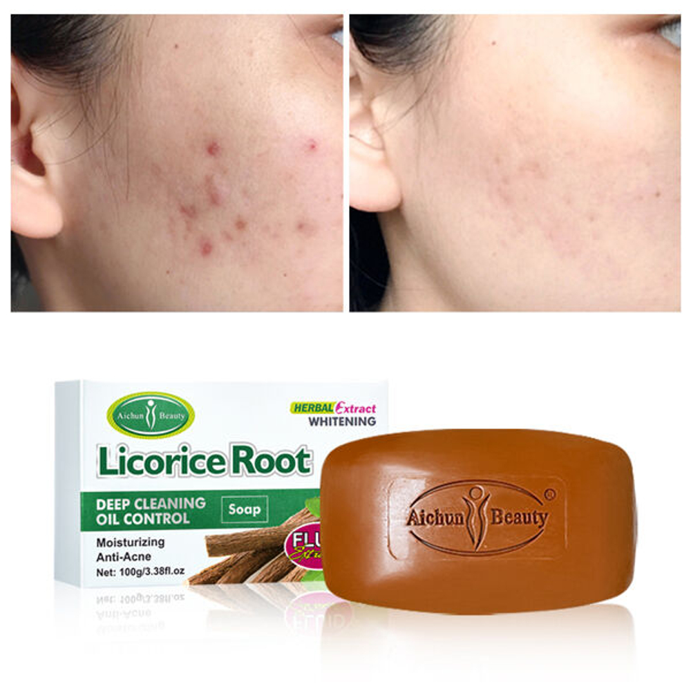 Противовоспалительное мыло с экстрактом корня солодки для выравнивания тона Aichun Beauty Licorice Root Whitening Soap ,100г
