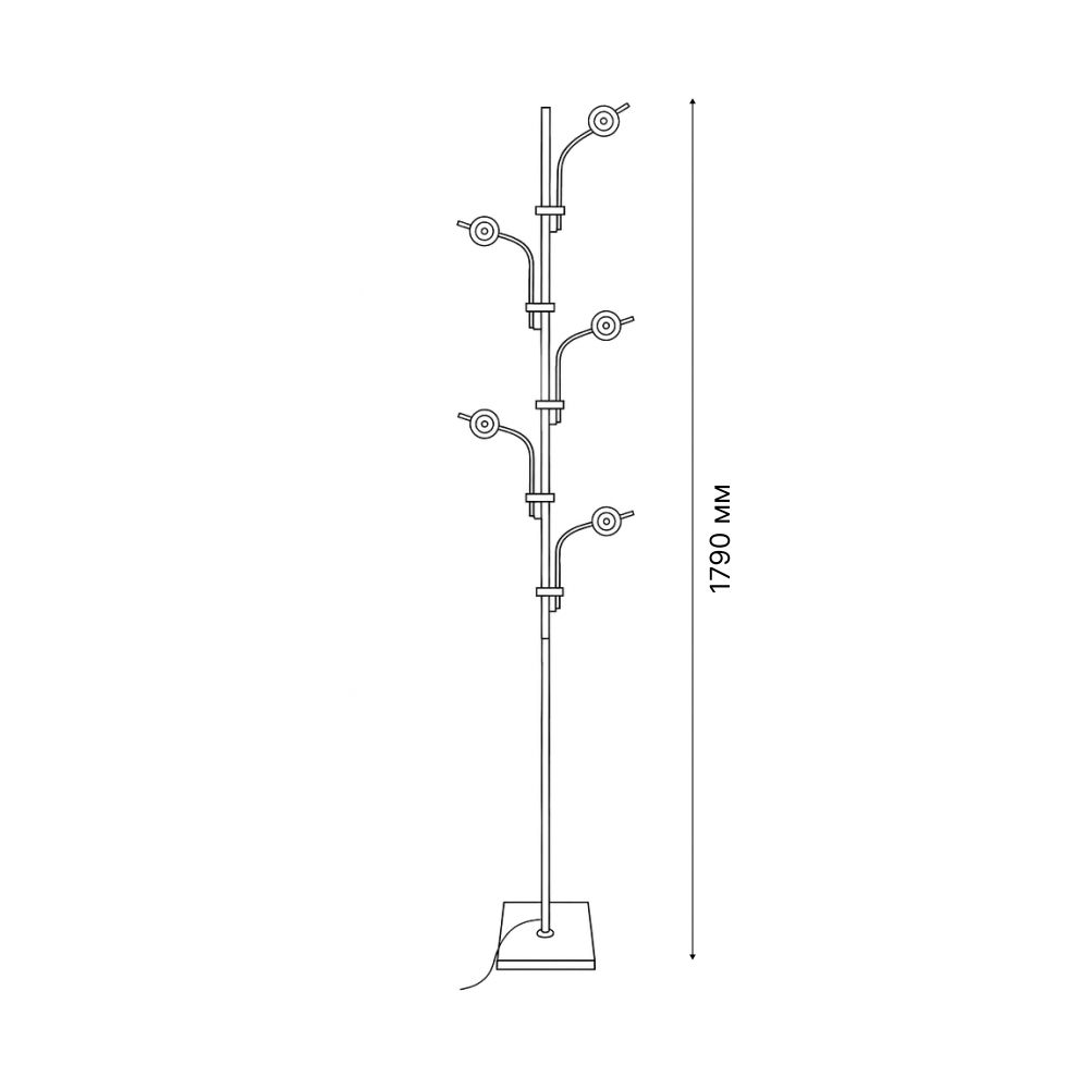 ULM-T640 5x2W-3000K CHROME MULTICOLOR Торшер напольный светодиодный. c регулировкой наклона. с линзами. Сменные светофильтры в-к. Механический выключатель. Металл. Хром. ТМ Uniel