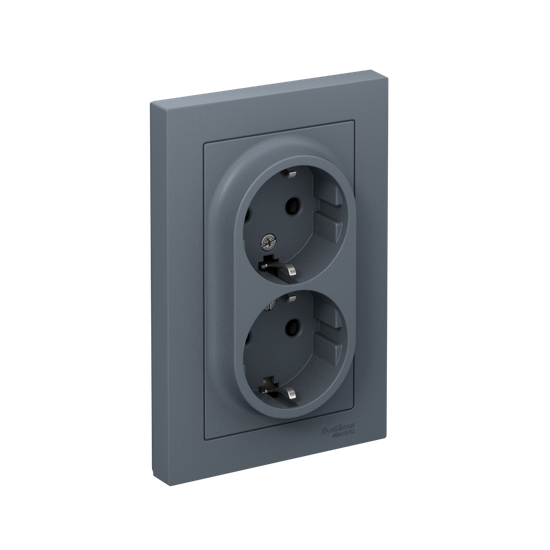Розетка 2-м СП AtlasDesign 16А IP20 с заземл. в сборе грифель SE ATN000724