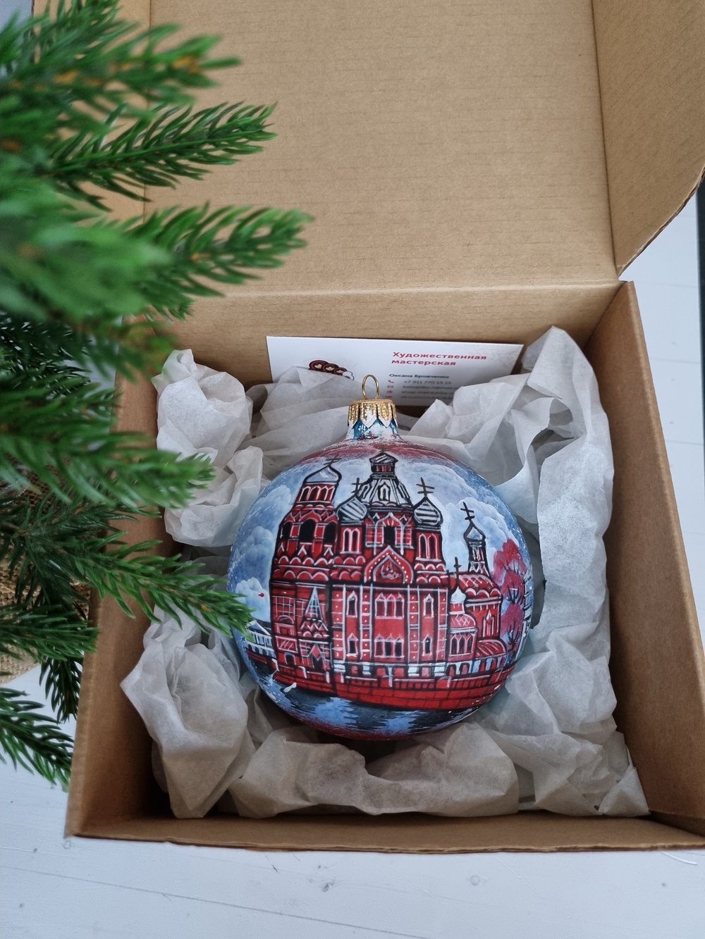 Шар стеклянный "Спас на крови",  ручная роспись