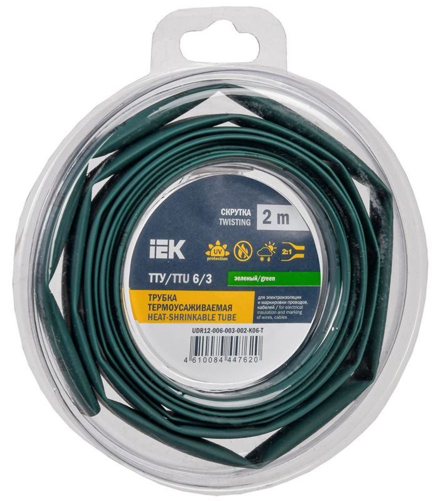 Трубка термоусадочная ТТУ нг-LS 6/3 зел. (уп.2м) IEK UDR12-006-003-002-K06-T