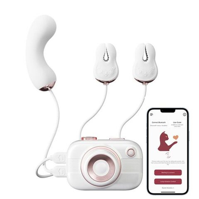 Белый стимулятор в форме фотоаппарата Alberta с вибрацией и вакуумом (Цвет: белый)