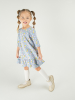 Платье с воланом "Розы на сером"