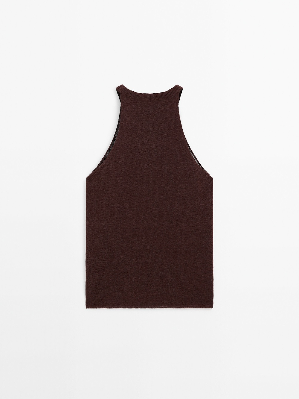 Massimo Dutti Трикотажный топ с горловиной халтер и деталями в рубчик, гранатовый