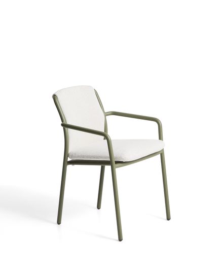 Уличный стул Linosa из зеленого алюминия с бежевой подушкой