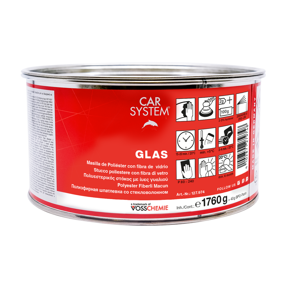 Шпатлевка 2К полиэфирная со стекловолокном GLAS, зеленая (1.8кг)