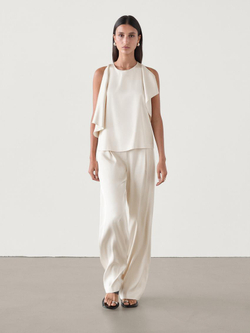 Massimo Dutti Атласный топ, натуральный, кремовый