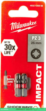 Бита Milwaukee Shockwave PZ3 25мм 2шт (4932430868)