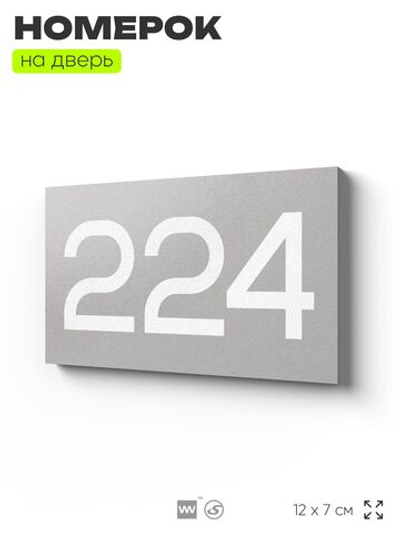 Номер на дверь 224, табличка на дверь для офиса, квартиры, кабинета, аудитории, склада, серый 120х70 мм, Айдентика Технолоджи