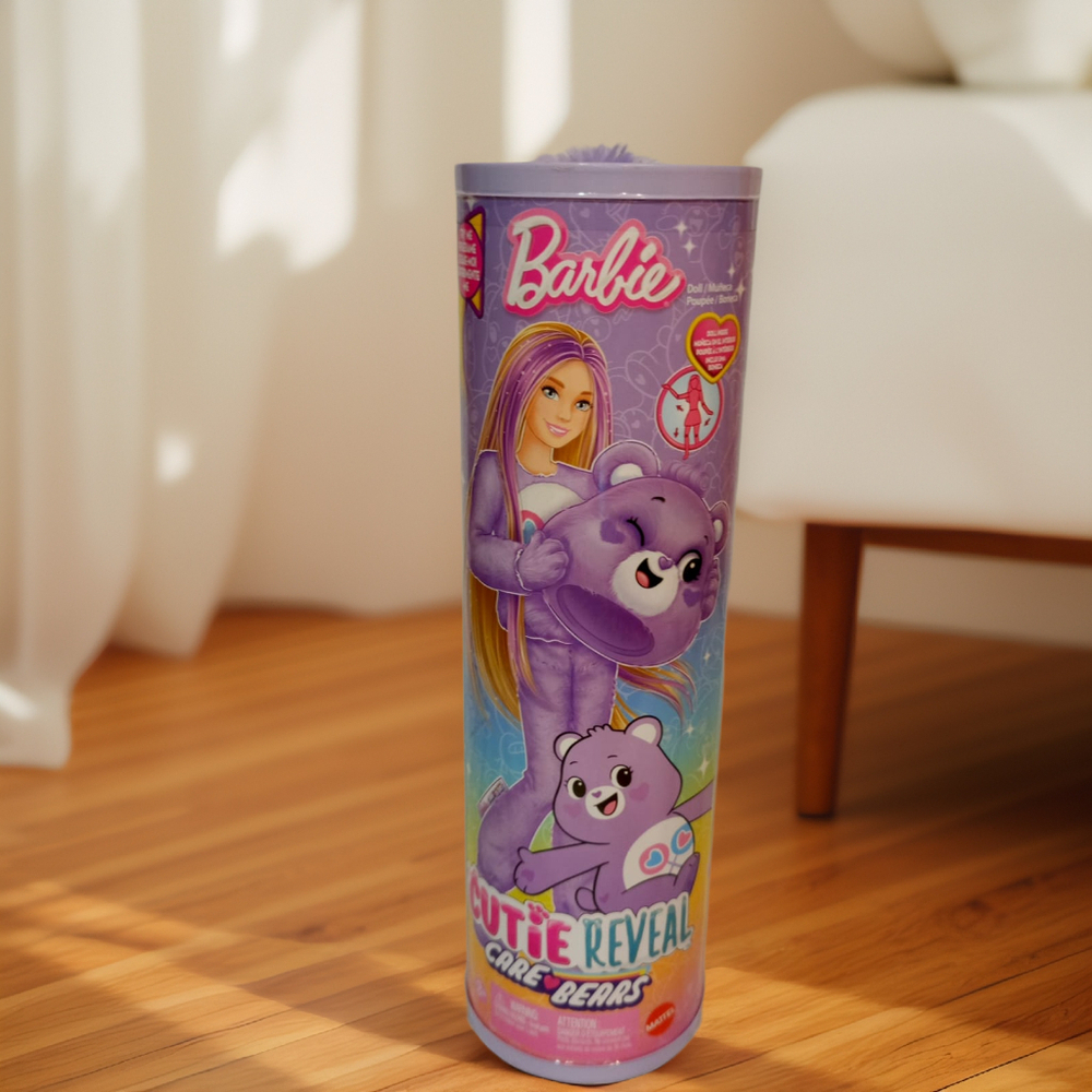 Barbie Cutie Reveal Care Bears JCN94 — кукла в костюме фиолетового мишки Teddy, аксессуары