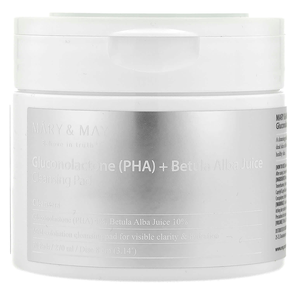 Mary & May, очищающий диск с глюконолактоном (ПГК) и соком березы белой, 70 шт., 270 мл