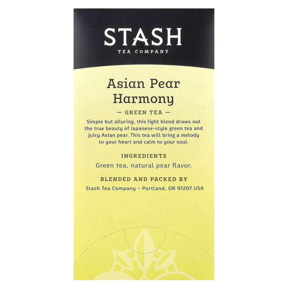 Stash Tea, зеленый чай, азиатская груша, 18 чайных пакетиков, 34 г (1,1 унции)