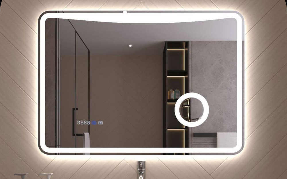 Зеркало 70*80 с подсветкой / антизапотевание/ увеличительное зеркало/часы