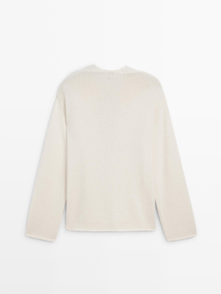 Massimo Dutti Вязаный свитер с V-образным вырезом из альпаки и шелка - Limited Edition, кремовый