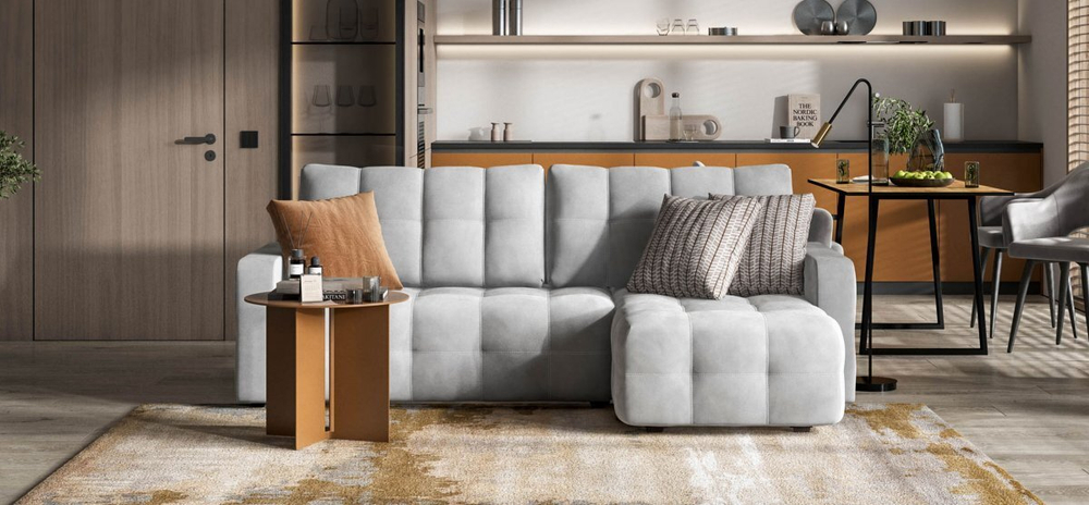 Угловой диван Денди Велюр Монолит сталь