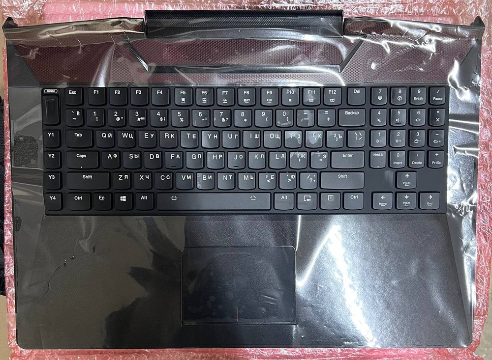 Верхняя панель с клавиатурой (топкейс) для ноутбука Lenovo Y910-17ISK черная, с подсветкой, раскладка - русская (5CB0M56040)