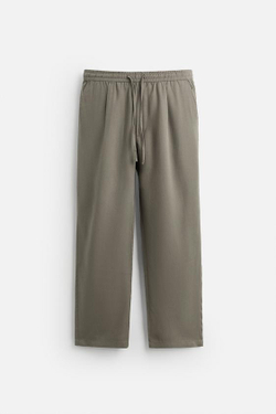 ZARA СТРУЯЩИЕСЯ БРЮКИ СВОБОДНОГО КРОЯ, СВЕТЛЫЙ ХАКИ