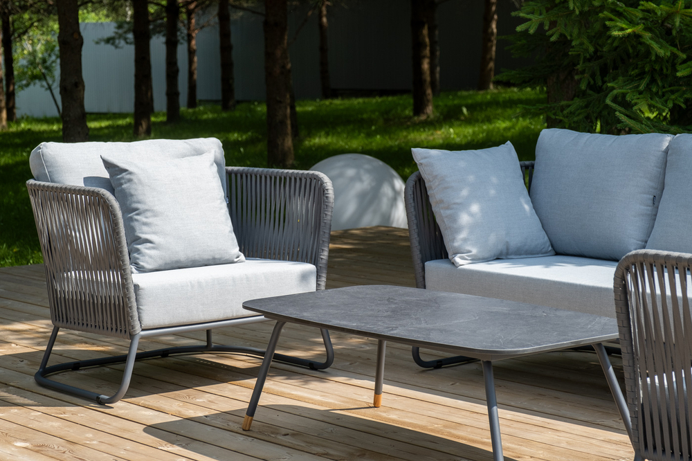 "Багамы" лаунж-зона 5-местная плетеная из роупа (веревки), каркас алюминиевый темно-серый, роуп серый