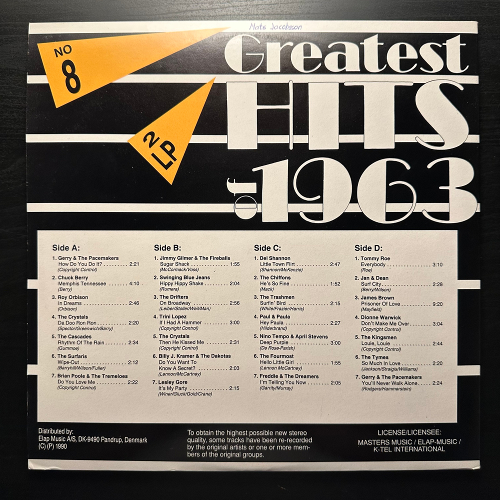 Сборник Greatest Hits Of 1963 2LP (Дания 1990г.)