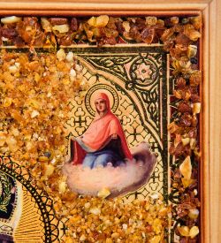 AMB-71/13 Икона «Николай Чудотворец» (с янтарной крошкой) дер.краш.рамка 21х30