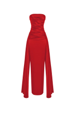 Платье макси драпированное из атласа со шлейфом