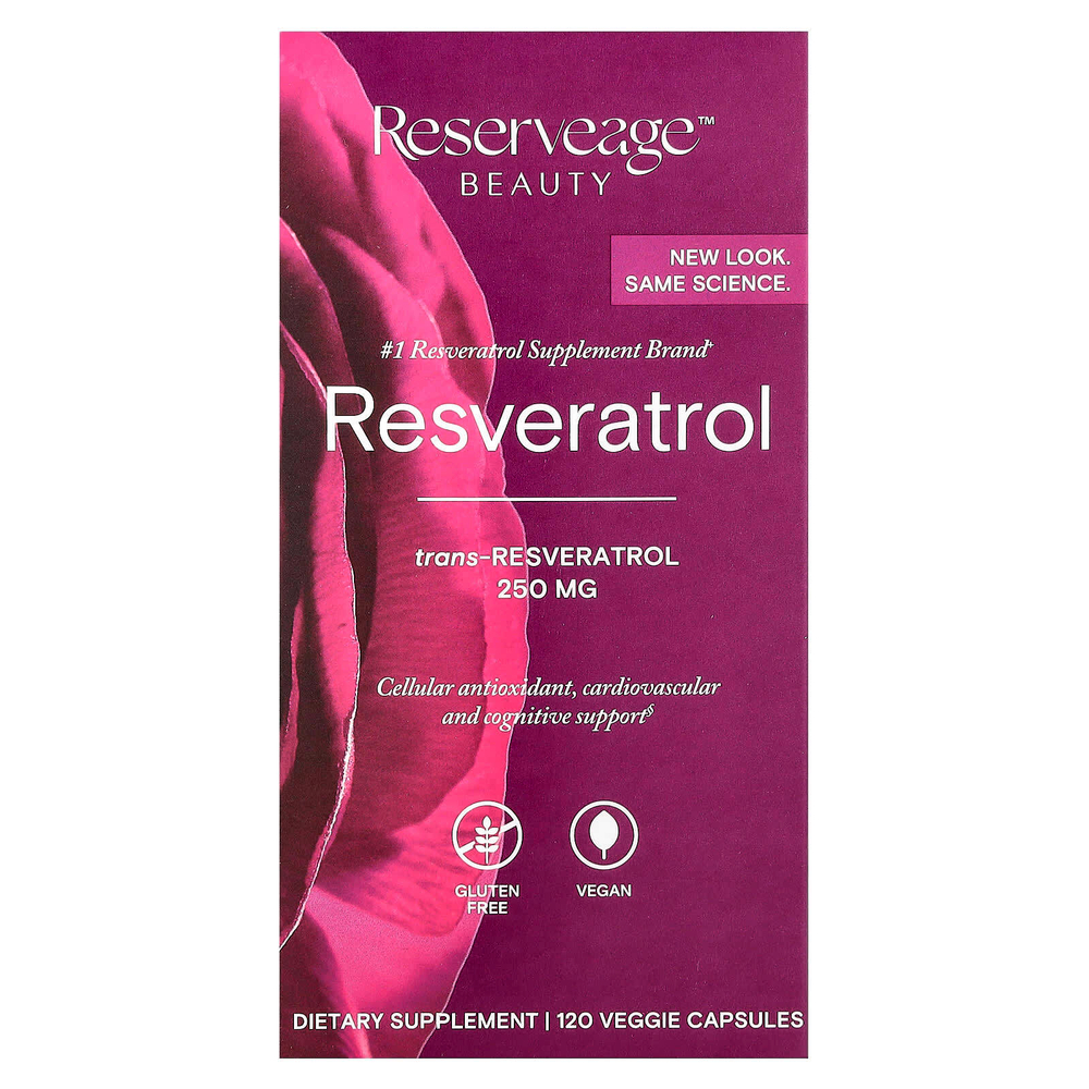 Reserveage Beauty, Ресвератрол, 250 мг, 120 растительных капсул