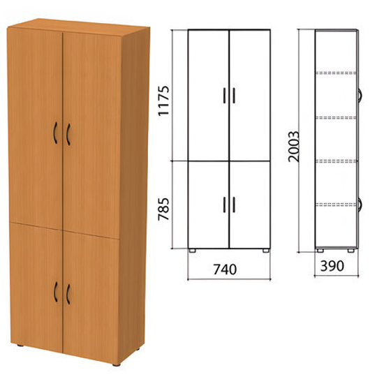 Шкаф закрытый "Фея", 740х390х2000, цвет орех милан (КОМПЛЕКТ)