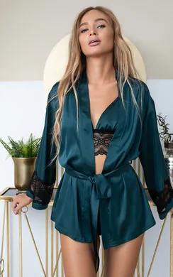 7136 комплект шортики, лиф, накидка темно-зеленого цвета