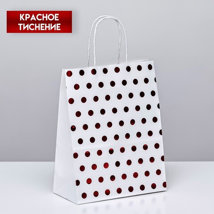 Пакет бумажный белый с круч.ручкой "Красный горох" 27*21*11 см