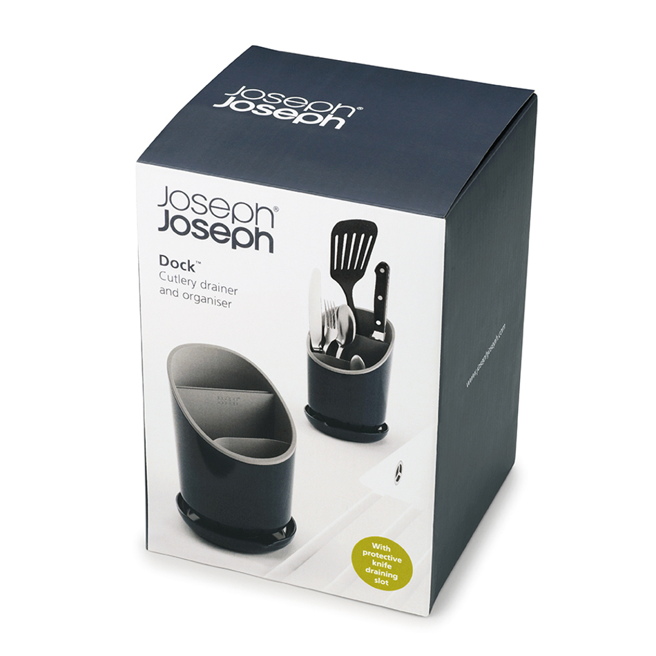 Сушилка для столовых приборов со сливом Dock™ серая, Joseph Joseph