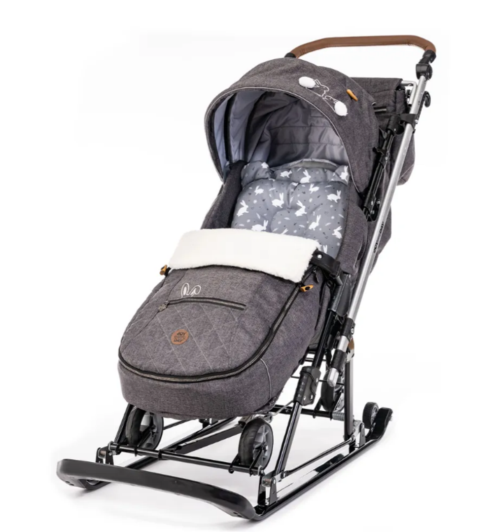 Санки-КОЛЯСКА J1 Joy every day с кроликами серый