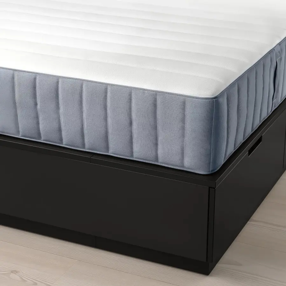 Каркас кровати с местом для хранения и матрасом - IKEA NORDLI, 200х90 см, матрас средне-жесткий, черный, НОРДЛИ ИКЕА