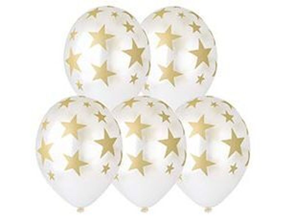 Шар (14"/36 см) Шелкография металлик, Звезды золот-070 25 шт.