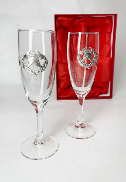 Подарочный набор бокалов для шампанского с символикой ГПС (2 предмета, красный)