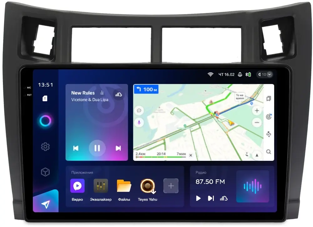 Магнитола для Toyota Vitz 2, Yaris 2 2005-2011 (рамка черная) - Teyes CC3-2K на Android 10, 2K QLED, ТОП процессор, CarPlay, 4G SIM-слот
