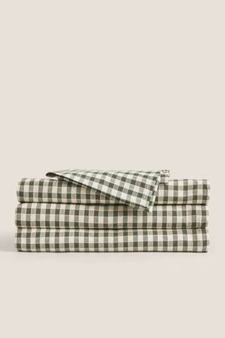 ZARA HOME КЛЕТЧАТАЯ ХЛОПЧАТОБУМАЖНАЯ СКАТЕРТЬ, ЗЕЛЕНЫЙ