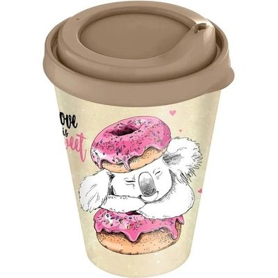 Стакан IZI-GO с крышкой 420 мл с декором (бежевый)