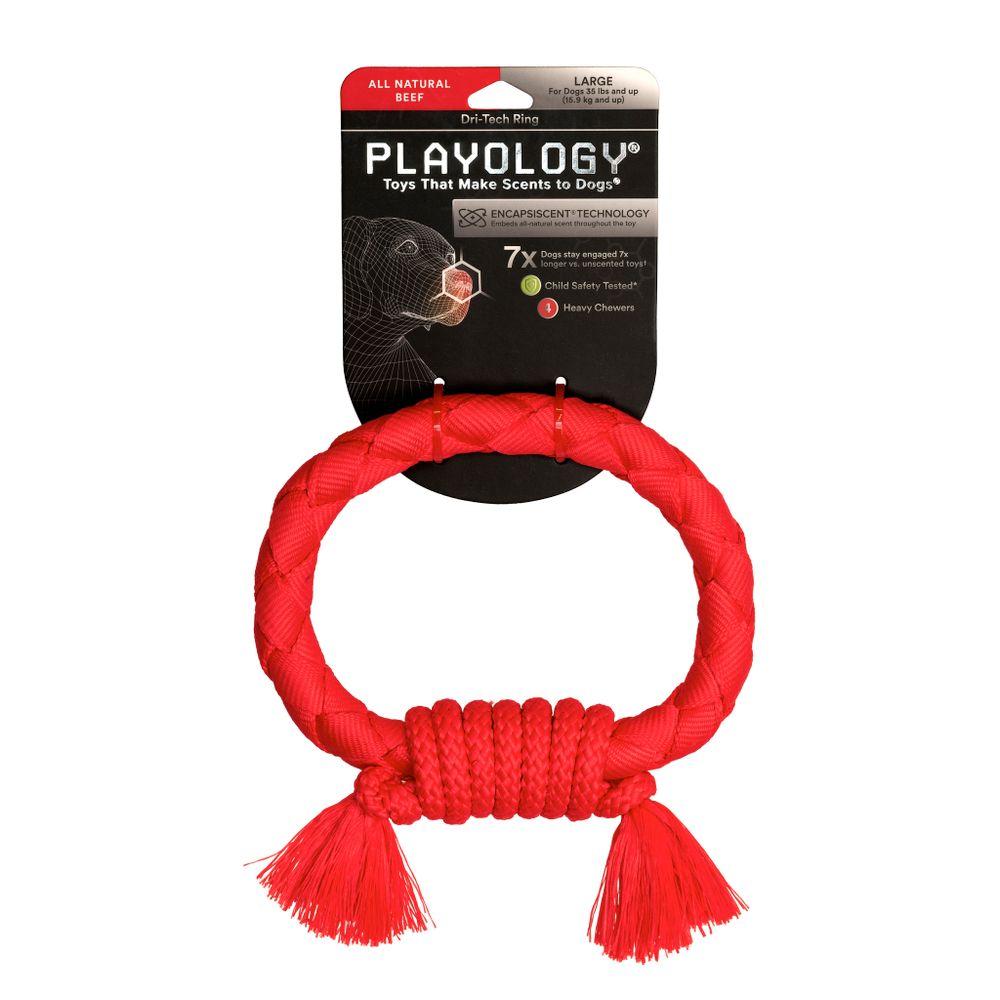 Жевательное кольцо-канат Playology DRI-TECH RING для собак средних и крупных пород с ароматом говядины, цвет красный Жевательное кольцо-канат Playology DRI-TECH RING для собак средних и крупных пород с ароматом говядины, цвет красный