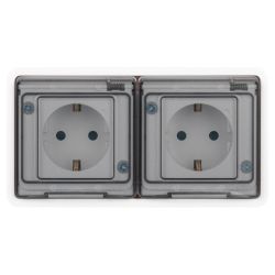 Розетка ЭРА Эксперт 11-2524-01 двойная с заземлением с крышкой 2х2P+E горизонт. IP55 шторки 16A-250В СУ белый