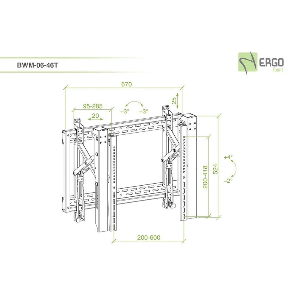 ErgoFount BWM-06-46T Модульное настенное выдвижное крепление для видеостен из дисплеев диагональю 45–70'' (push in – pop out), черное